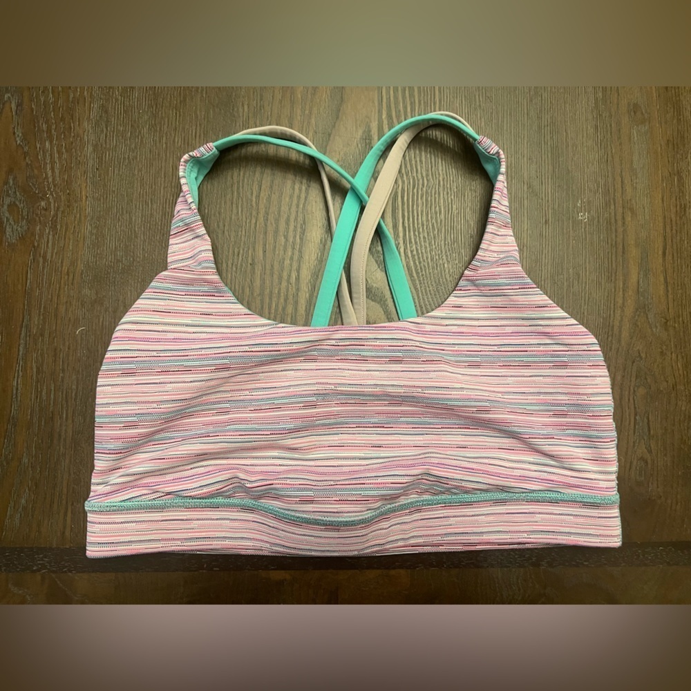 Lululemon Energy Bra Cyber Stripe Flash Light Menthol / Mink Berry Size 8 A034 - Picture 3 of 8